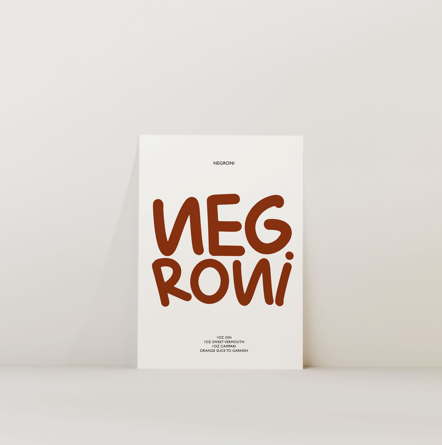 NEGRONI COCKTAIL RECIPE PRINT