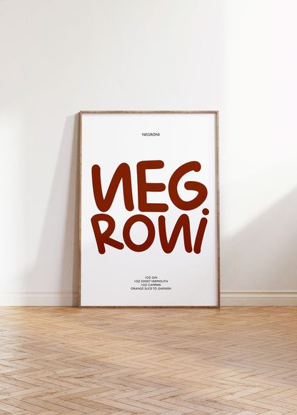 NEGRONI COCKTAIL RECIPE PRINT