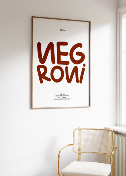 NEGRONI COCKTAIL RECIPE PRINT